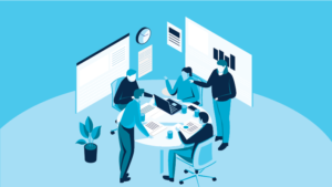 A management team discussing the benefits and disadvantages of loan origination automation