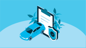 An illustration of a car, security, badge, and checklist representing auto loan compliance challenges
